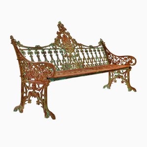 Cast Iron Sculpture Bench with Green Patina