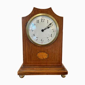 Horloge de Cheminée Antique Edwardienne en Acajou Incrusté des Huit Journées