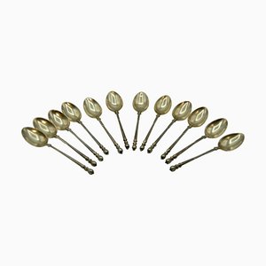 Small Vermeil & Solid Silver Gilded Spoons, Set of 12