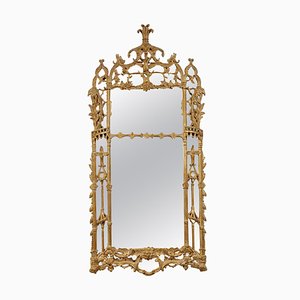 Chippendale Handcrafted Rectangular Gold Foil Wood Mirror, Spain, 1970s