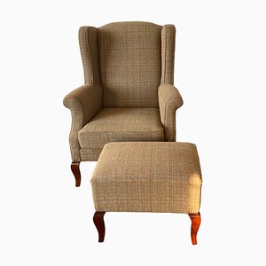 Wingback Chair & Ottoman from Hotel Le Meridien, 1990s , Set of 2