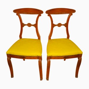 Antique French Mahogany Dining Chairs with Yellow Ponyhide Covers, Set of 6