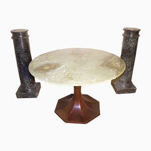 Mid-Century Round Tulip-Shaped Mahogany Center Table with Green Onyx Top
