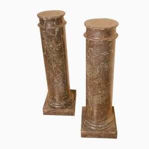 Vintage Round Faux Marble Columns, Set of 2
