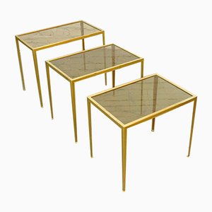 Mid-Century German Brass Coffee Tables from Vereinigte Werkstätten, 1960s, Set of 3