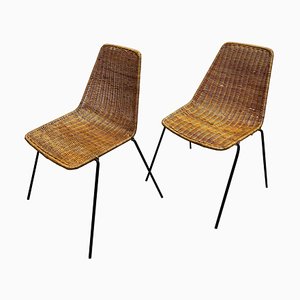 Vintage Rattan Metal Chairs by Gian Franco Legler, 1970s, Set of 2
