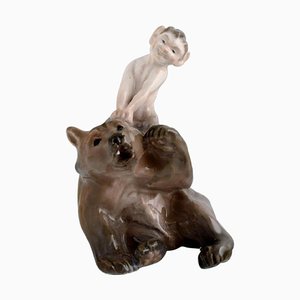 Faun Pulling Bear's Ear Porcelain Figurine from Royal Copenhagen, 1920s