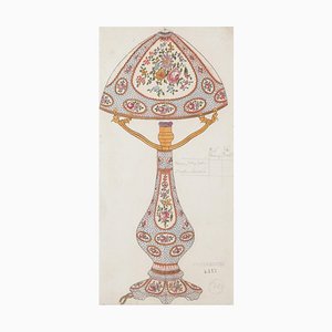 Sconosciuto - Lampada in porcellana - Disegno originale ad acquarello e inchiostro - Fine XIX secolo