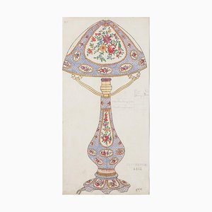 Unknown - Porcelain Lamp - Original Watercolor and Ink Drawing - 1890s