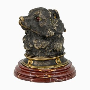 Calamaio in bronzo antico con testa di orso, fine XIX secolo