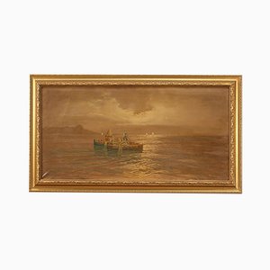 Painting, Seascape with Boats and Fishermen