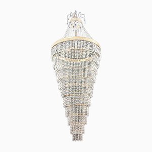 Large Crystal Cascade Chandelier with Cut Crystals, 1960s