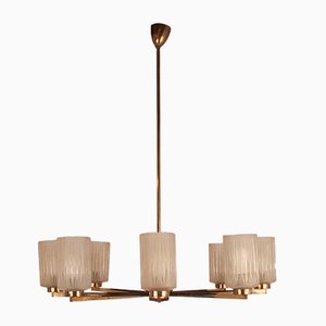 Mid-Century Brass Chandelier with Glass Lampshades, Germany