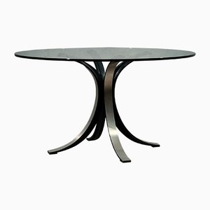 Runder T69 Tisch aus Glas & Metall von Gerli Borsani für Tekno, 1960er