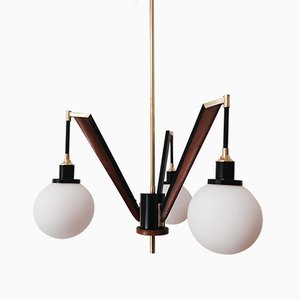 Vintage Deckenlampe aus Messing & Holz von Stilnovo