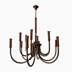 Lampadario vintage a 12 luci in ottone