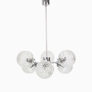 Sputnik Chandelier with Glass Shade and Chrome Parts, 1960s
