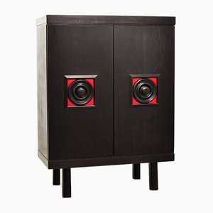 Buffet De Coene Style Brutaliste Noir avec Accents Rouges, Belgique, 1960s