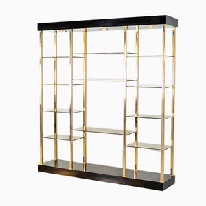 Hollywood Regency Style Black Lacquered Shelving Unit from Belgo Chrom / Dewulf Selection, Belgium, 1970s