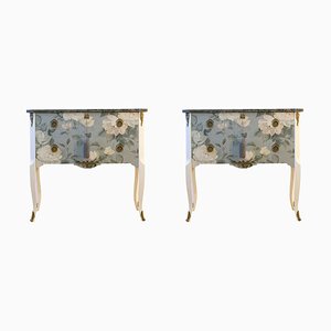 Commodes Style Louis XV à Motif Floral, 1950s, Set de 2