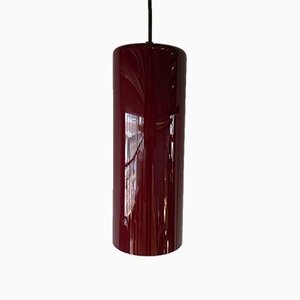 Dänische Mid-Century Zylinder-Deckenlampe aus rotem Glas, 1960er