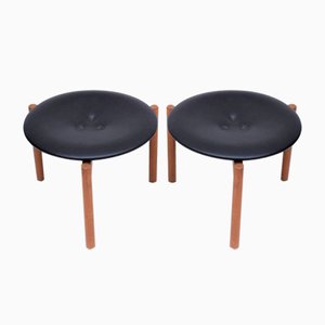 Danish Teak and Leather Stools by Uno & Östen Kristiansson for Luxus, 1960s, Set of 2