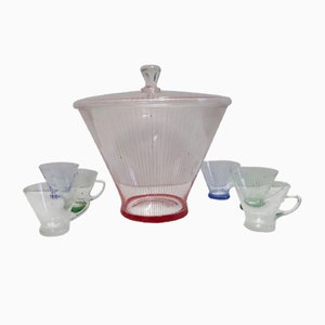 Set de Bols en Verre Géométrique, 1950s, Set de 7