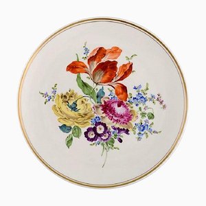 Antique Plate in Hand-Painted Porcelain with Floral Motifs from Meissen