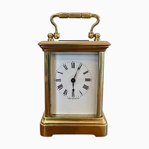 19th Century Miniature Brass 8-Day Carriage Clock with Travelling Case, Set of 2