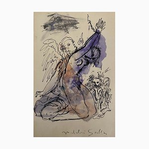 Madeleine Scellier, The Angels, Chine Encre et Aquarelle, 1955