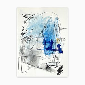 Árboles azules, pintura abstracta, 2021