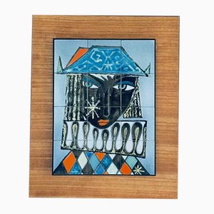 Vintage Italian Ceramic Art Blue Harlequin Tile Panel, 1960s