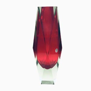 Italian Faceted Art & Sommerso Murano Glass Vase by Alessandro Mandruzzato, 1960s