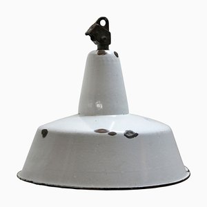 Mid-Century Industrial Light Gray Enamel Pendant Lamp