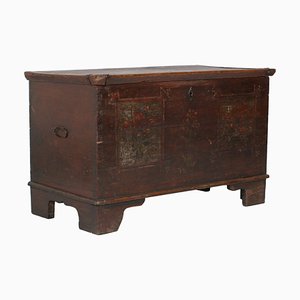 Antique Hand-Painted Tyrolean Solid Larch Chest, 1600s