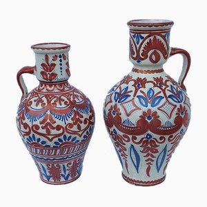 Vintage Spanish Glazed Ceramic Vases, Set of 2