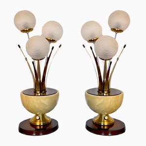 Italienische Tischlampen aus Alabaster & Murano Kristall im Art Deco Stil, 1960er, 2er Set