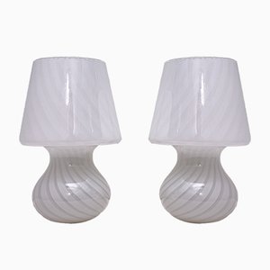 Italian Murano Glass Mushroom Table Lamps from Venini, 1970s, Set of 2