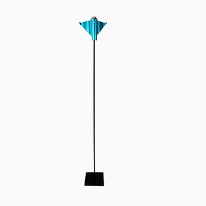 Postmoderne Vintage Metall Stehlampe mit blauem Schirm in Vogel-Optik von Bjart Rhenen