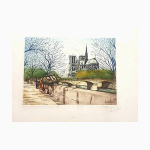 Dufza, Paris, Quai De La Tournelle, Etching Hand Signed, 1940s