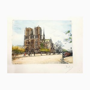 Dufza, Paris Notre Dame, Hand Signed Etching, 1940s