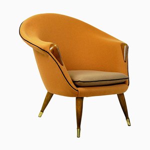 Sillón escandinavo de olmo con tela Kvadrat de lana naranja