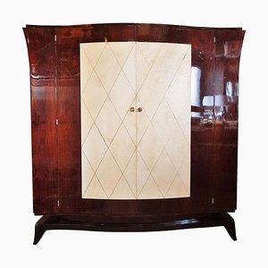 French Art Deco Parchment Wardrobe in the Style of Jean Pascaud, 1930s