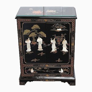 Mobiletto in legno laccato nero asiatico, anni '50