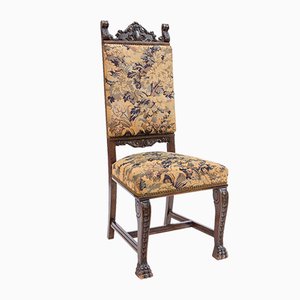 Neo-Renaissance Carved Chair with Woven Upholstery, 1800s