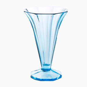 Polish Art Deco Pressed Sapphire Glass Vase, 1930s