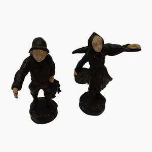 Bronze and Celluloid Young Fishermen from Albert Schrodel, 1890s, Set of 2