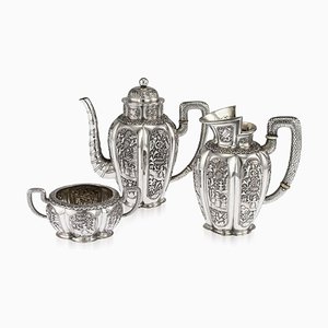 Set da tè in stile cinese massiccio in argento di Joseph Carl Klinkosch, XIX secolo, set di 3