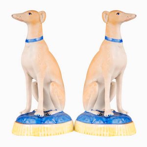 Französische Windhund-Porzellan Hunde, Staffordshire Art, 19. Jh., 2er Set