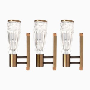 Italian Glass, Wood & Metal Sconces from Stilux Milano, 1960s, Set of 3